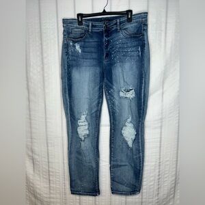 Judy Blue Jeans Womens 18W Plus Boyfriend Distressed Denim Bleached Pants 38x30